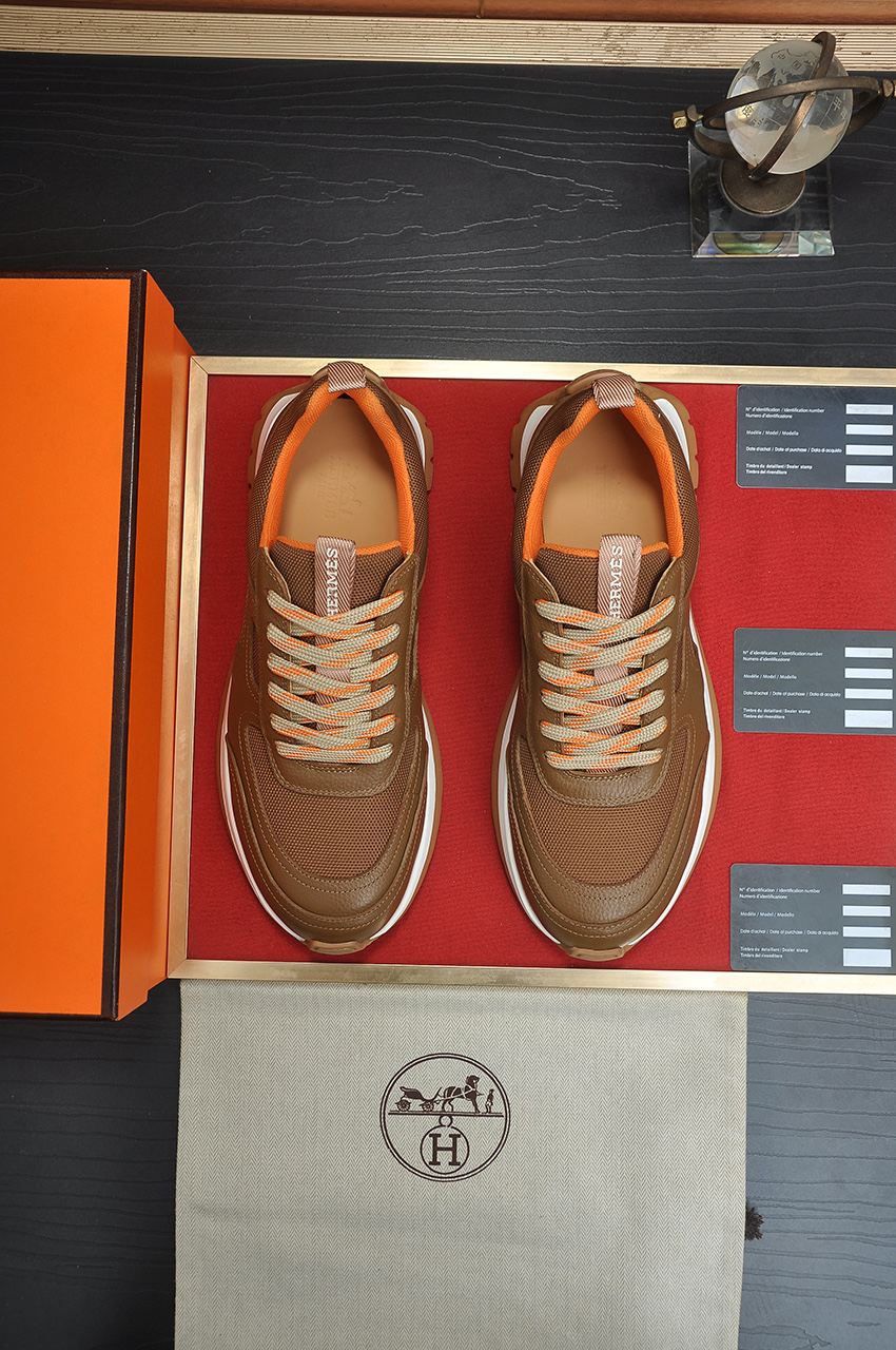 Hermes Men's Brown Leather Sneakers - Comfortable and Stylish Footwear 3 i1742927284180 1179 0 1
