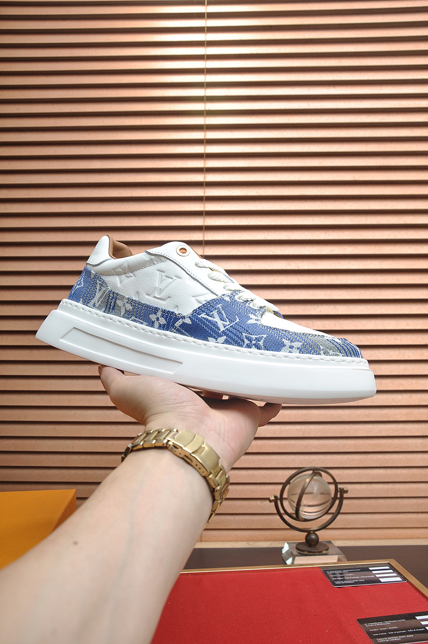 Louis Vuitton Men's LV Trainer Sneaker in White & Blue Monogram Denim 1 Louis Vuitton Men's LV Trainer Sneaker in White & Blue Monogram Denim