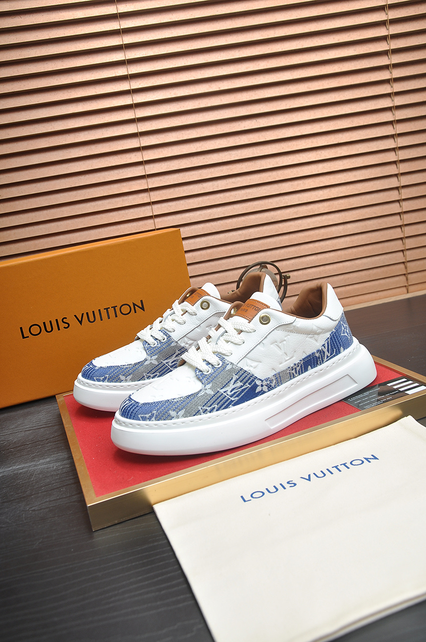 Louis Vuitton Men's LV Trainer Sneaker in White & Blue Monogram Denim 5 i1742927337651 3843 0 3