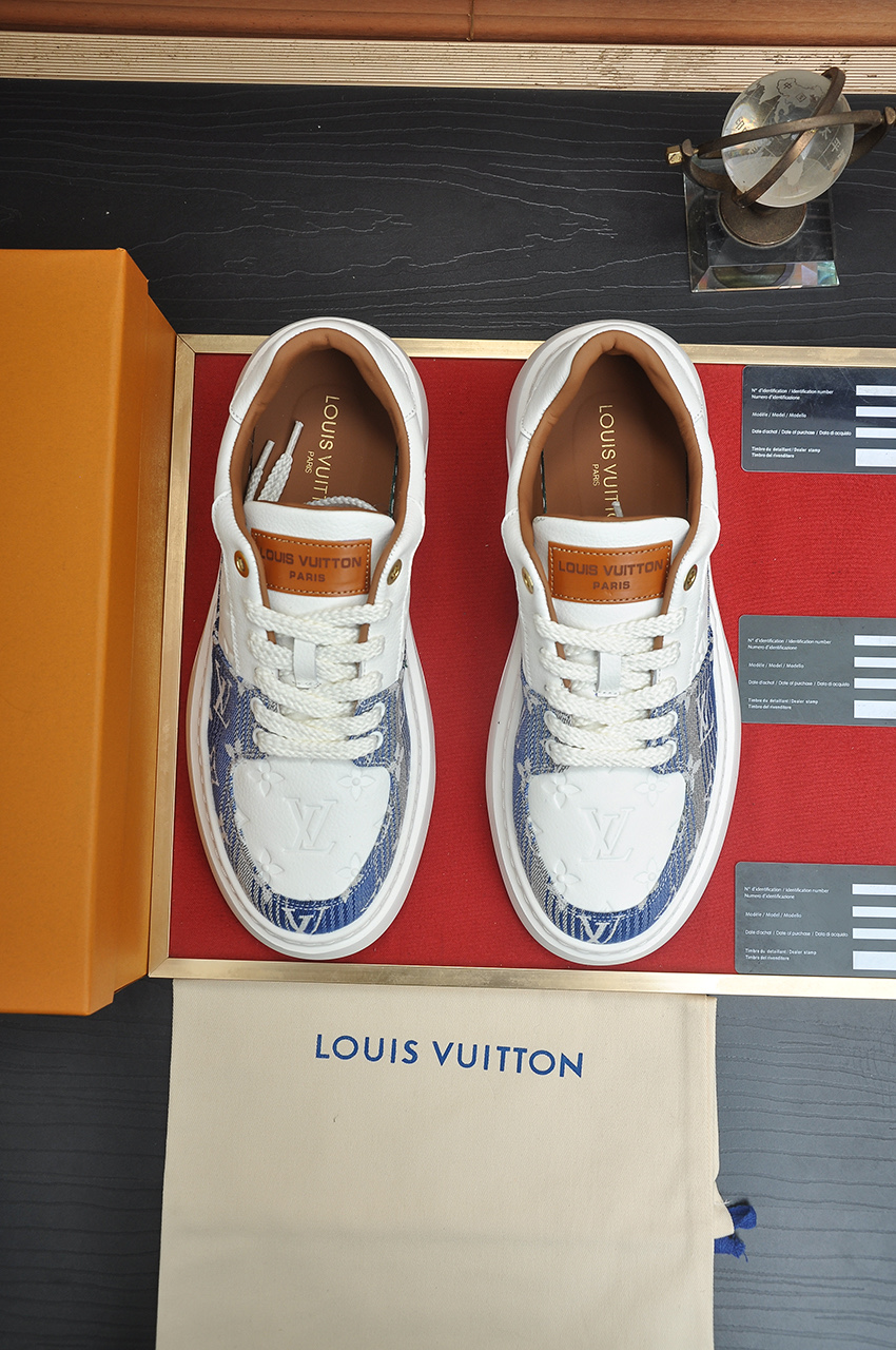 Louis Vuitton Men's LV Trainer Sneaker in White & Blue Monogram Denim 3 i1742927338368 4664 0 1