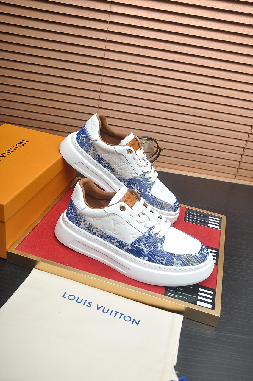 Louis Vuitton Men's LV Trainer Sneaker in White & Blue Monogram Denim 7 i1742927338407 6019 0 5