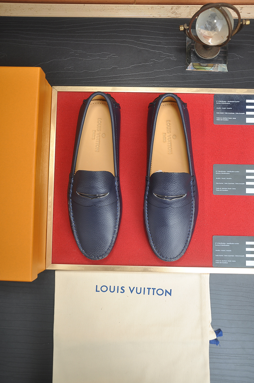 Louis Vuitton Men's Blue Leather Loafers with Water Stain Interior 1 Louis Vuitton Men's Blue Leather Loafers with Water Stain Interior