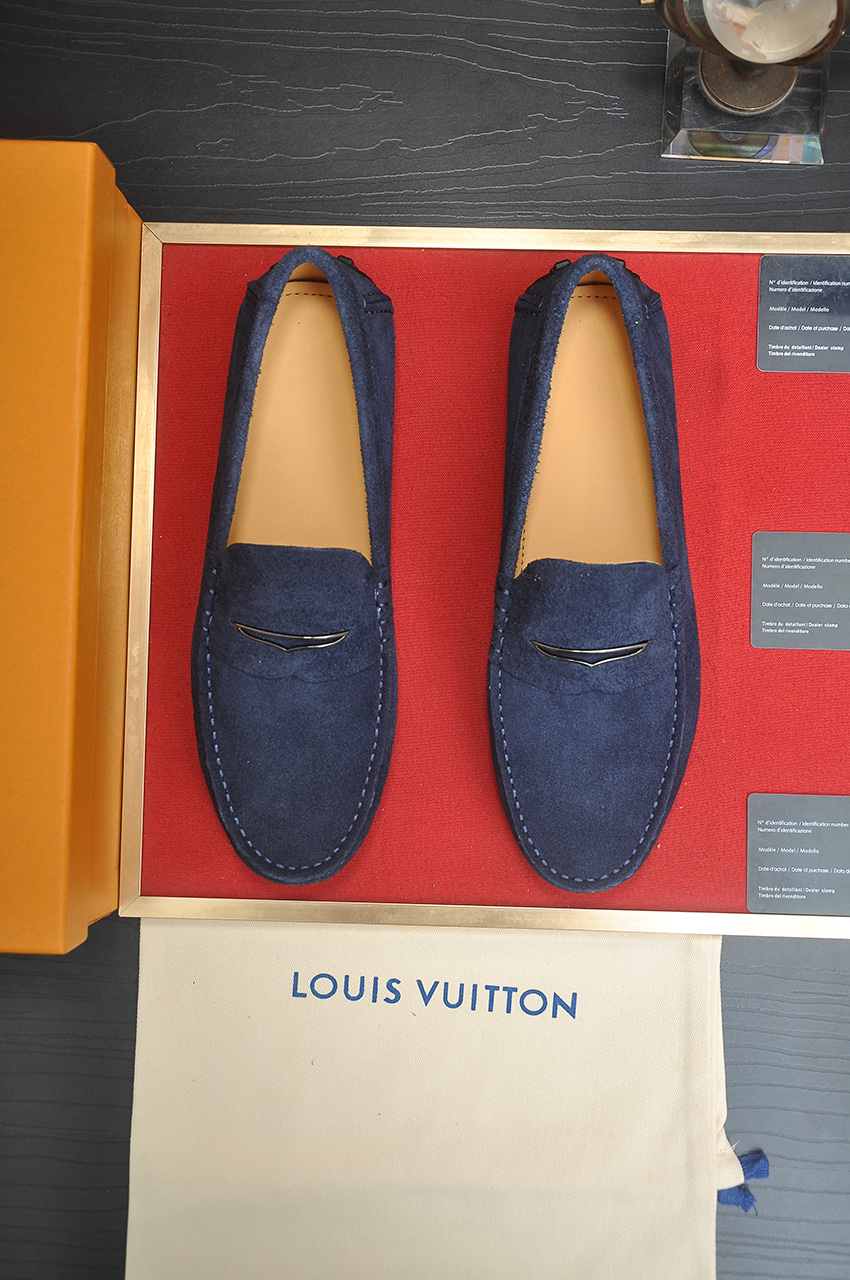 Louis Vuitton Men's Blue Suede Leather Driving Loafers, Size 38-44 1 Louis Vuitton Men's Blue Suede Leather Driving Loafers, Size 38-44