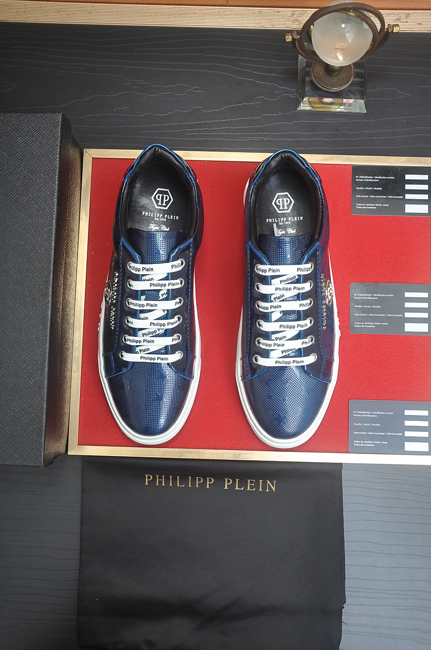 Philipp Plein Men's Blue Leather Low-Top Sneakers, Sizes 38-45 1 Philipp Plein Men's Blue Leather Low-Top Sneakers, Sizes 38-45