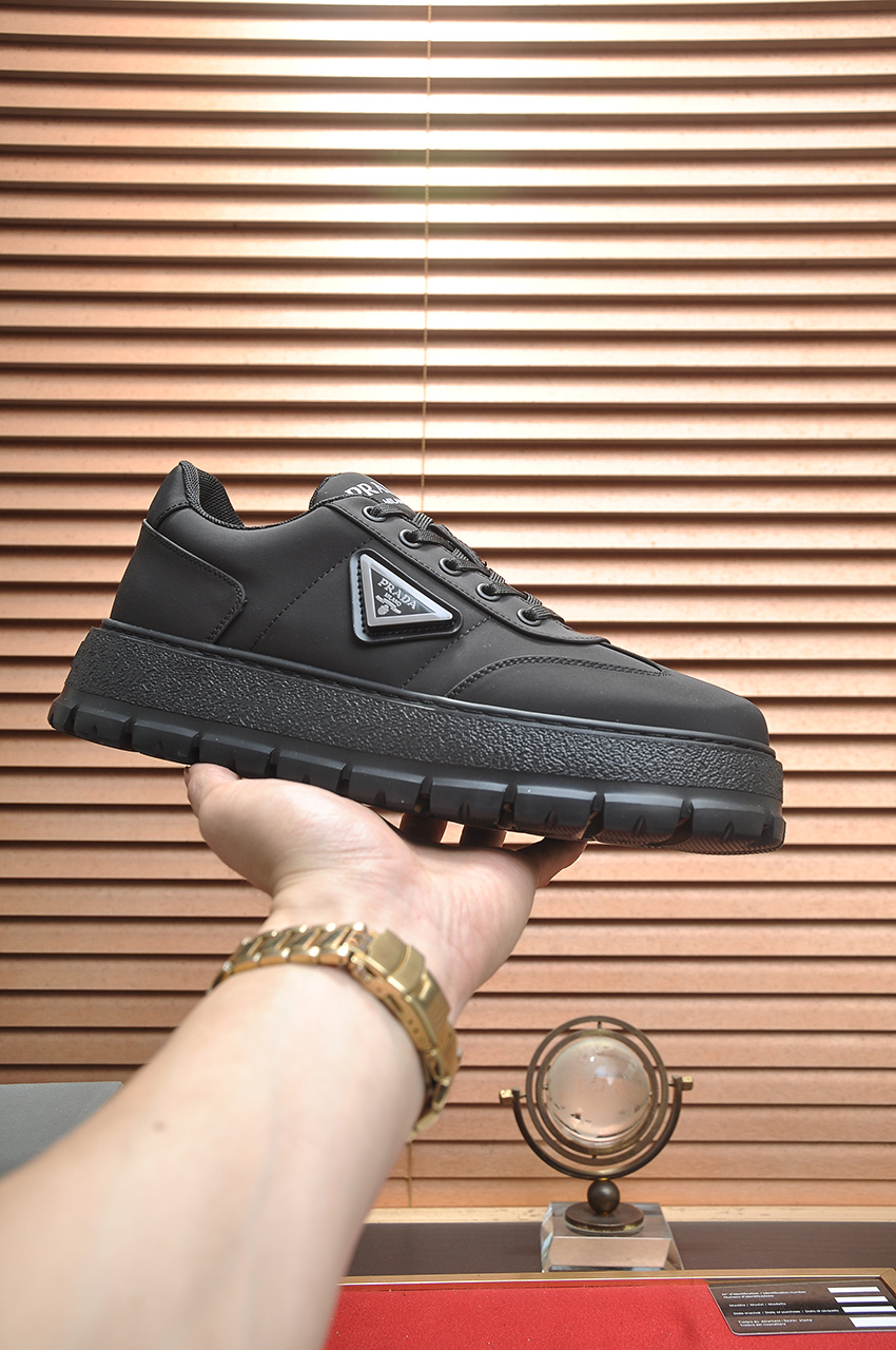 Prada Men's Black Leather & Fabric Lace-Up Sneakers, Sizes 38-45 1 Prada Men's Black Leather & Fabric Lace-Up Sneakers, Sizes 38-45