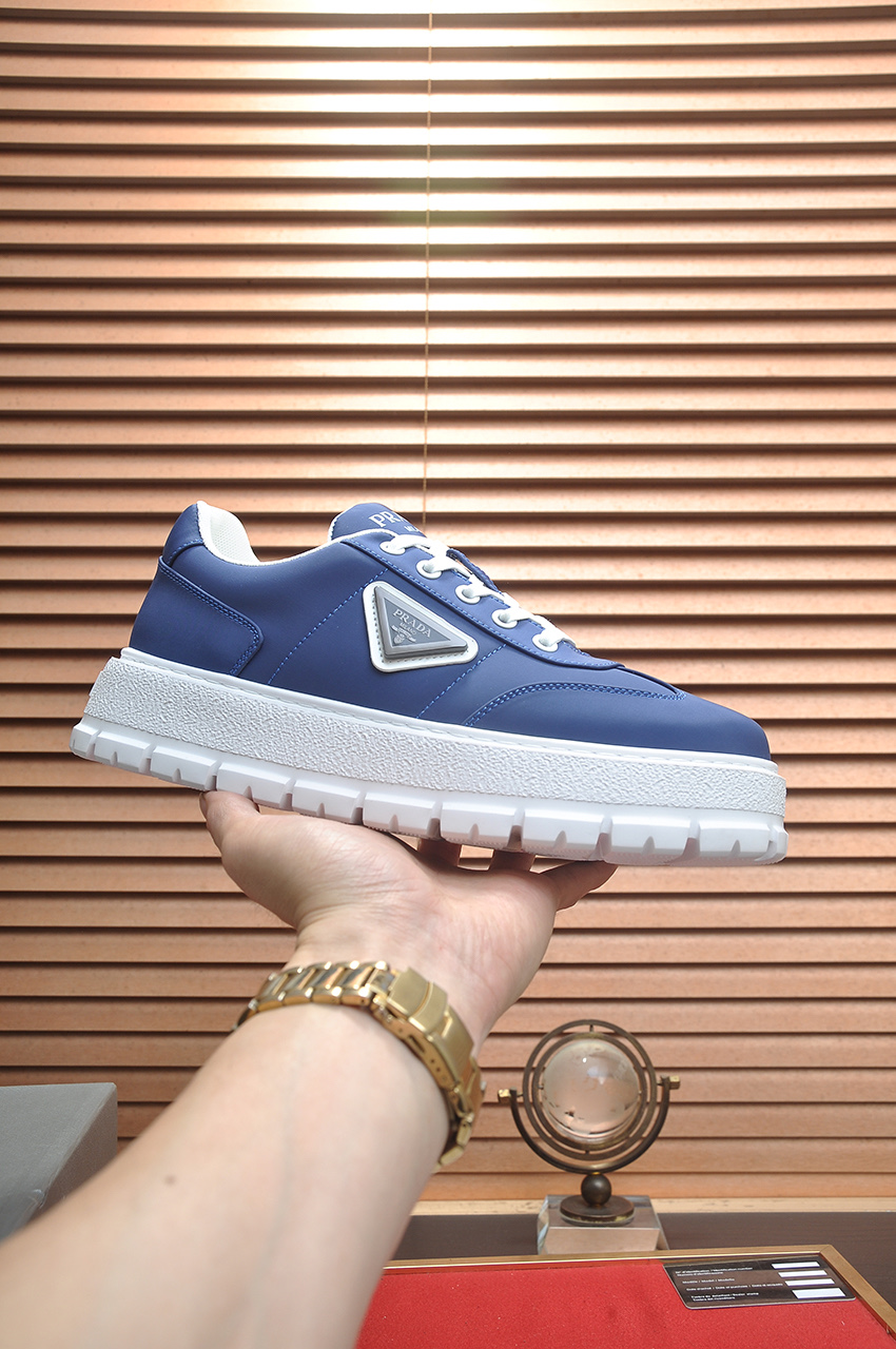 Prada Men's Blue Leather & Fabric Sneakers - Comfortable & Stylish 2 i1745516641141 4863 0 0