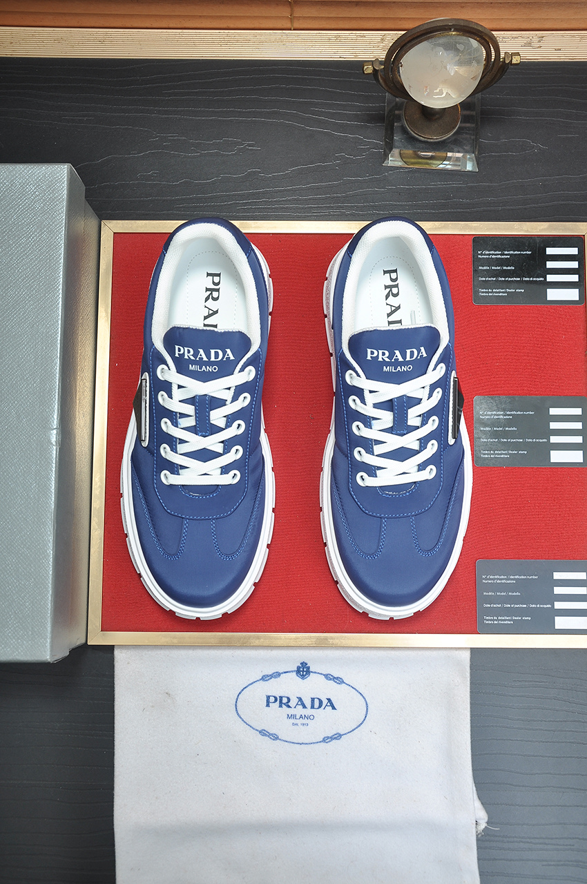 Prada Men's Blue Leather & Fabric Sneakers - Comfortable & Stylish 3 i1745516641989 92 0 1
