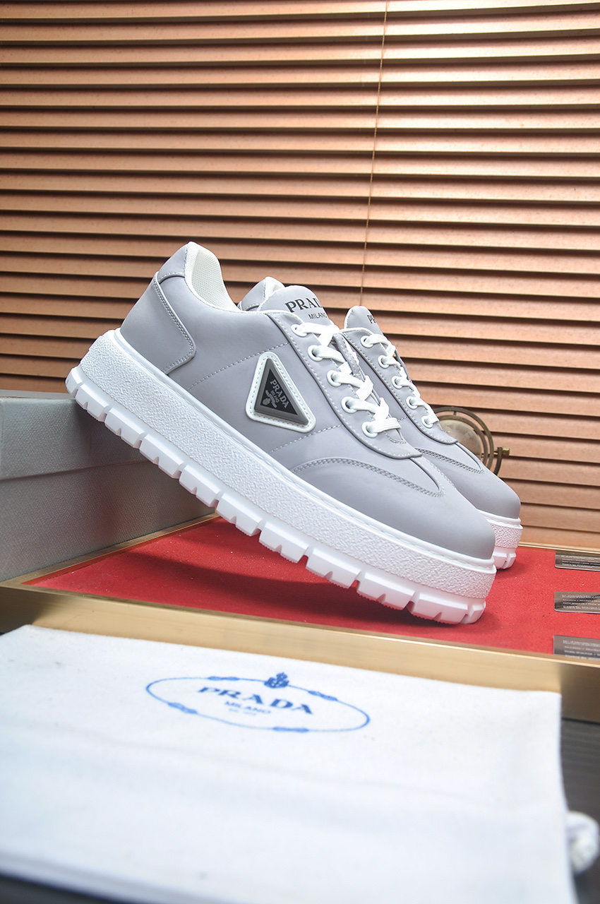 Prada Men's Gray Leather & Fabric Lace-Up Sneakers with Chunky Sole 4 i1745516656914 23 0 2