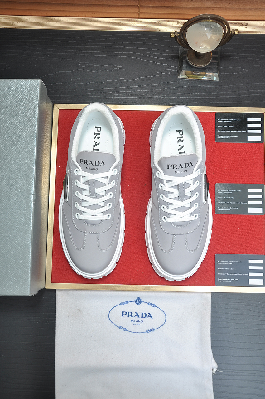 Prada Men's Gray Leather & Fabric Lace-Up Sneakers with Chunky Sole 3 i1745516656929 9326 0 1