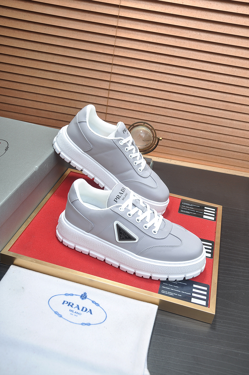Prada Men's Gray Leather & Fabric Lace-Up Sneakers with Chunky Sole 7 i1745516656974 4280 0 5