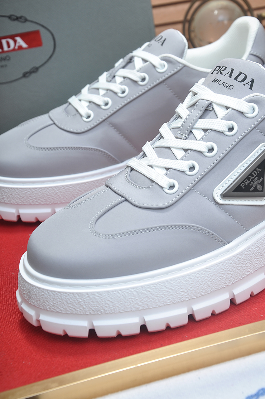 Prada Men's Gray Leather & Fabric Lace-Up Sneakers with Chunky Sole 9 i1745516657504 7147 0 7