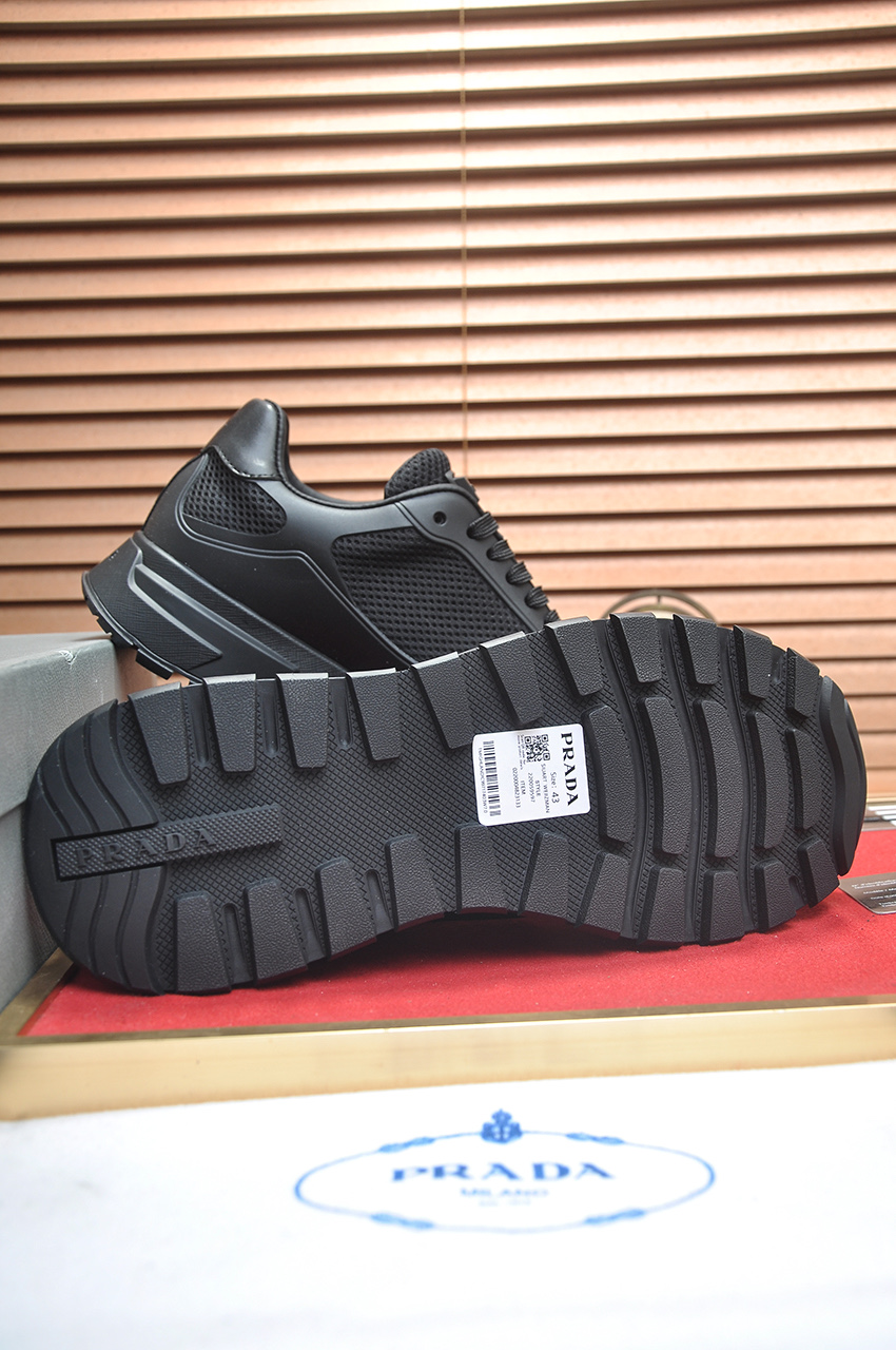 Prada Men's Black Leather and Fabric Sneakers, Breathable, Sizes 38-45 8 i1745516681195 1435 0 6
