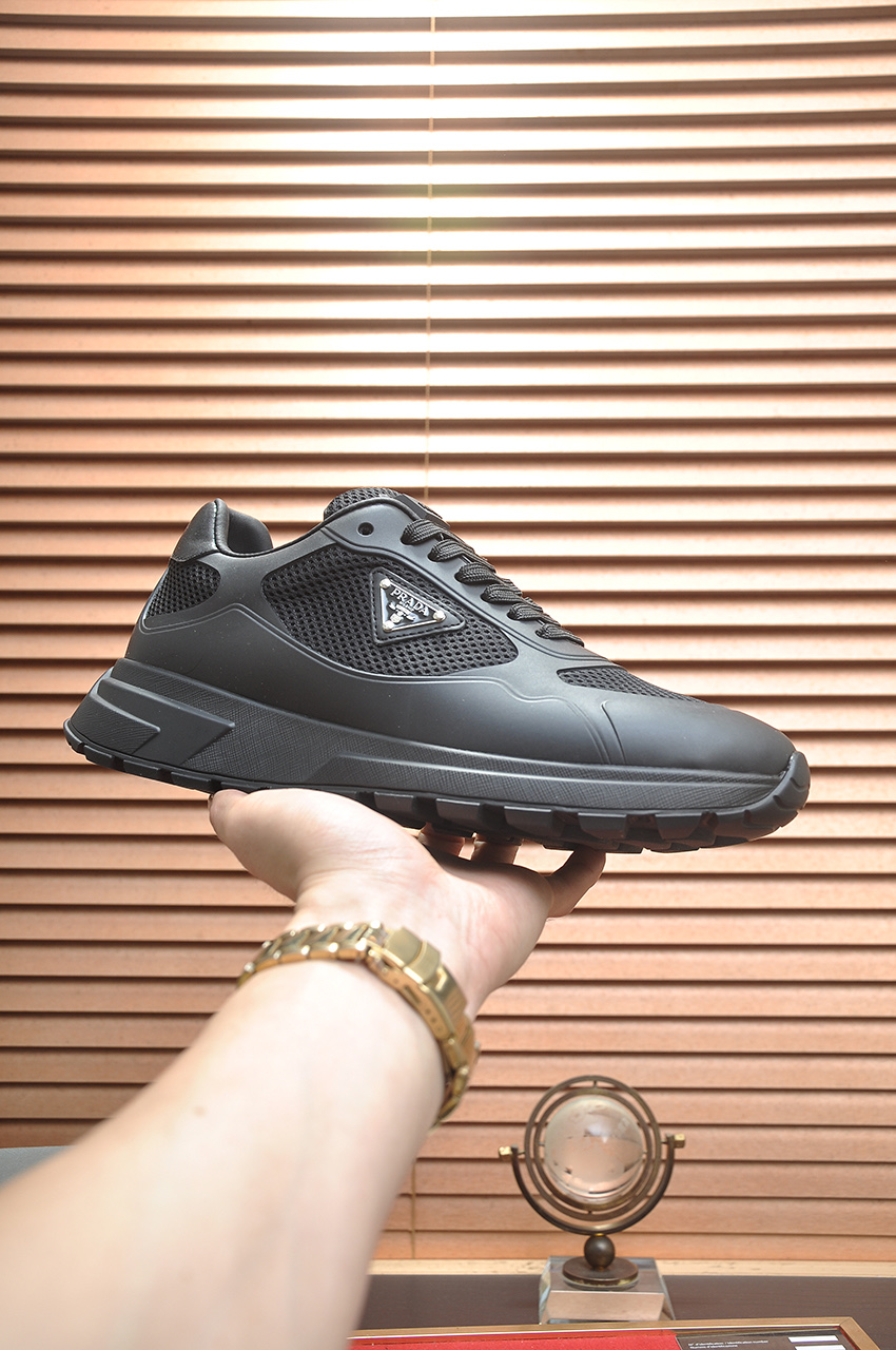 Prada Men's Black Leather and Fabric Sneakers, Breathable, Sizes 38-45 1 Prada Men's Black Leather and Fabric Sneakers, Breathable, Sizes 38-45