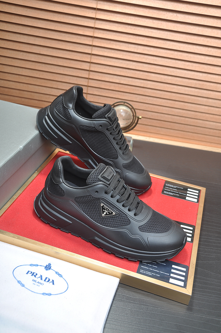 Prada Men's Black Leather and Fabric Sneakers, Breathable, Sizes 38-45 7 i1745516681236 7594 0 5