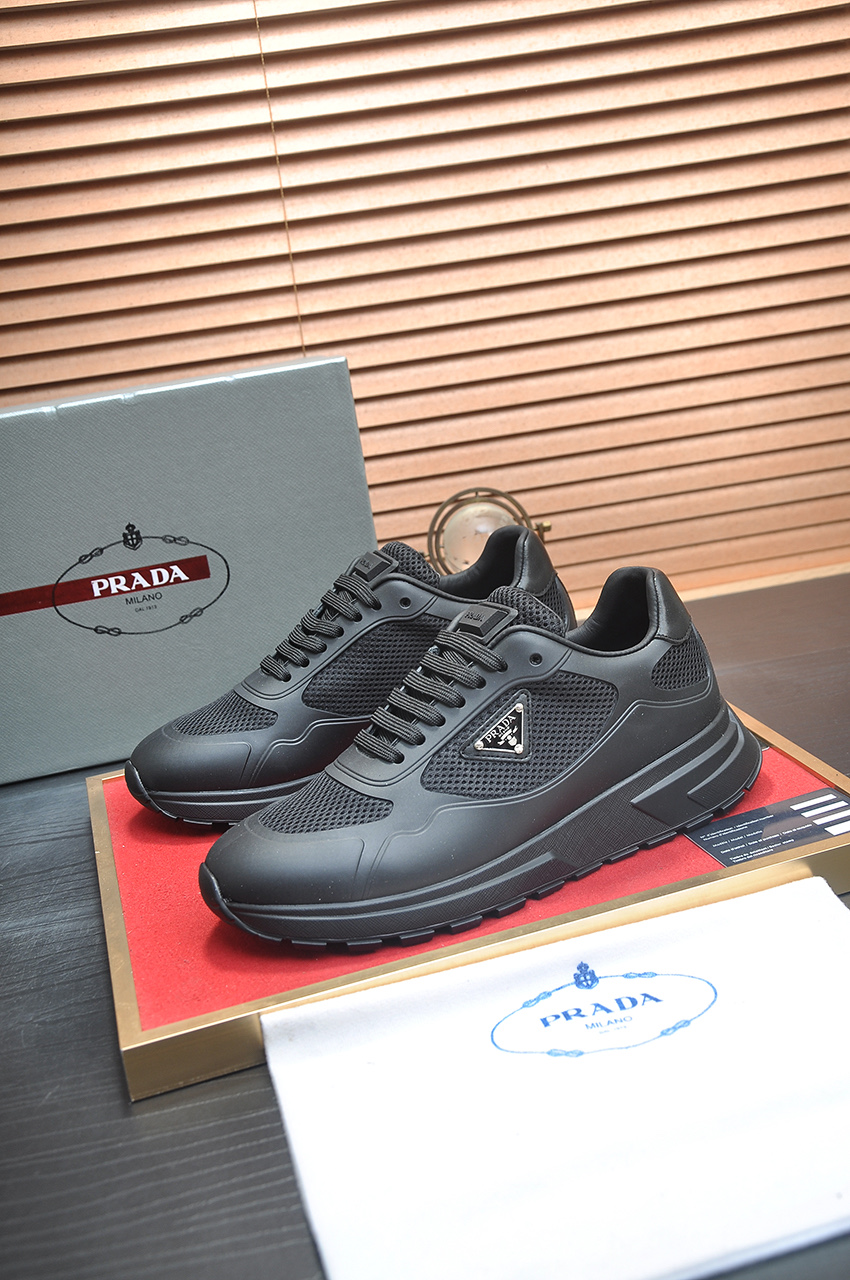 Prada Men's Black Leather and Fabric Sneakers, Breathable, Sizes 38-45 5 i1745516681826 9257 0 3