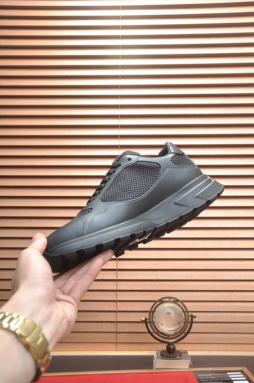Prada Men's Black Leather and Fabric Sneakers, Breathable, Sizes 38-45 6 i1745516681827 2134 0 4