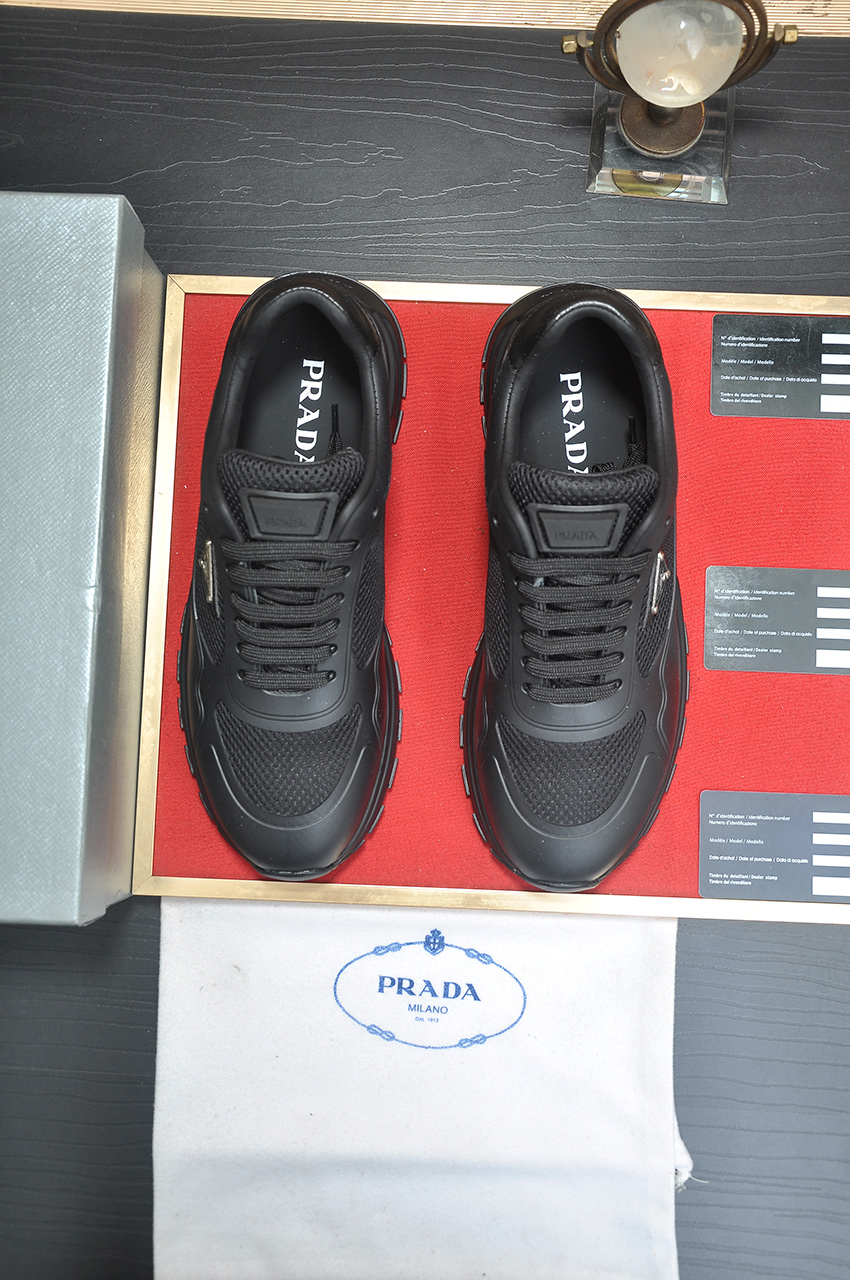 Prada Men's Black Leather and Fabric Sneakers, Breathable, Sizes 38-45 3 i1745516681843 7849 0 1