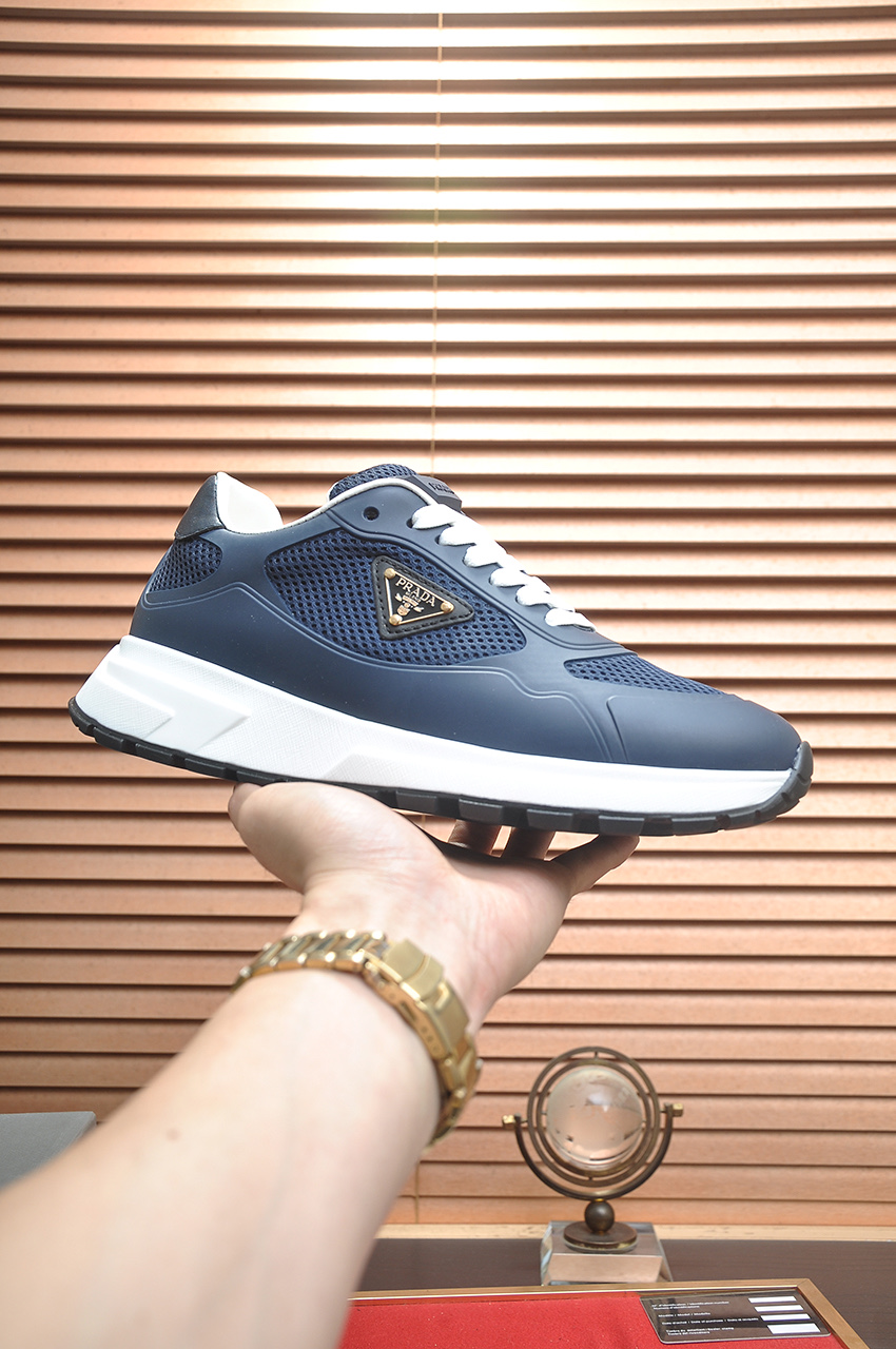 Prada Men's Blue Leather and Mesh Lace-Up Sneakers, Sizes 38-44 2 i1745516693892 7433 0 0