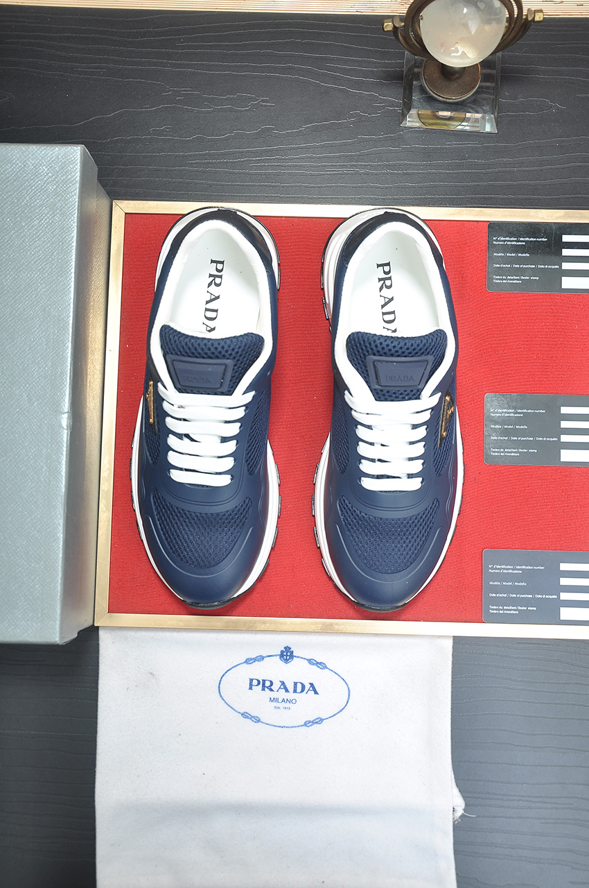 Prada Men's Blue Leather and Mesh Lace-Up Sneakers, Sizes 38-44 3 i1745516693938 5162 0 1