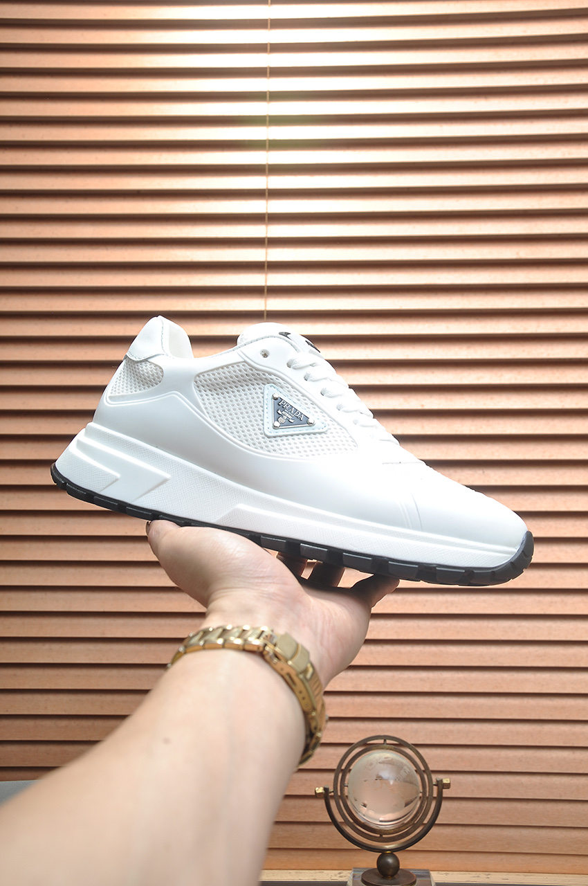 Prada White Leather and Mesh Sneakers for Men, Size 38-45 1 Prada White Leather and Mesh Sneakers for Men, Size 38-45