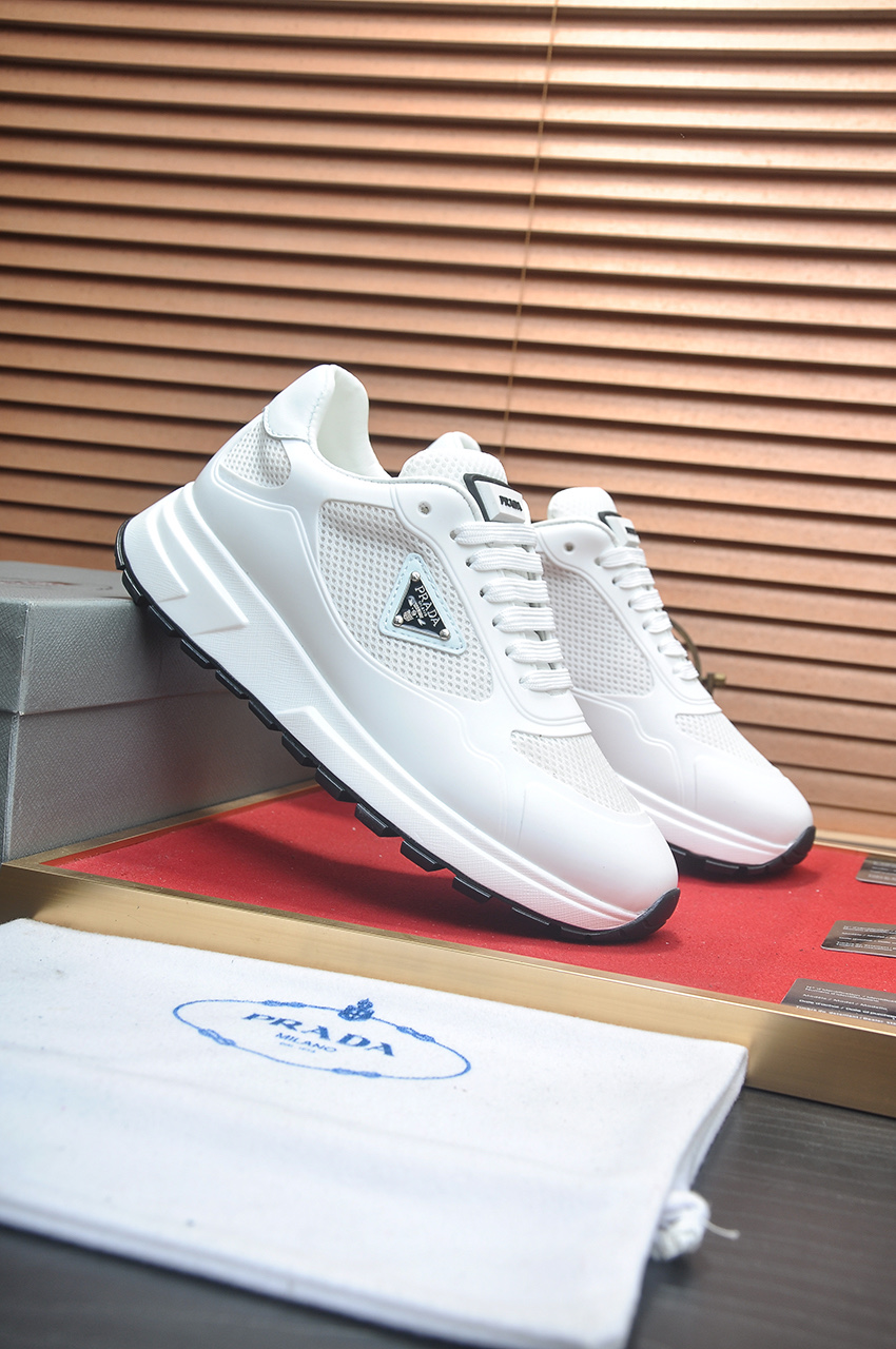 Prada White Leather and Mesh Sneakers for Men, Size 38-45 4 i1745516710506 6613 0 2