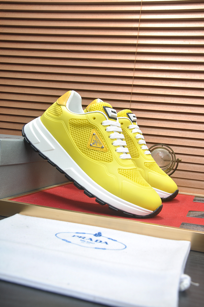 Prada Men's Yellow Leather and Mesh Lace-Up Sneakers, Sizes 38-44 4 i1745516721780 2629 0 2