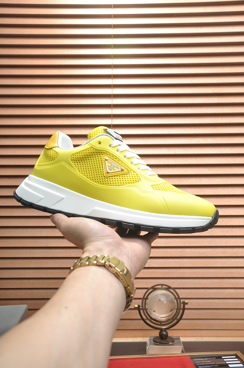Prada Men's Yellow Leather and Mesh Lace-Up Sneakers, Sizes 38-44 2 i1745516721785 6064 0 0