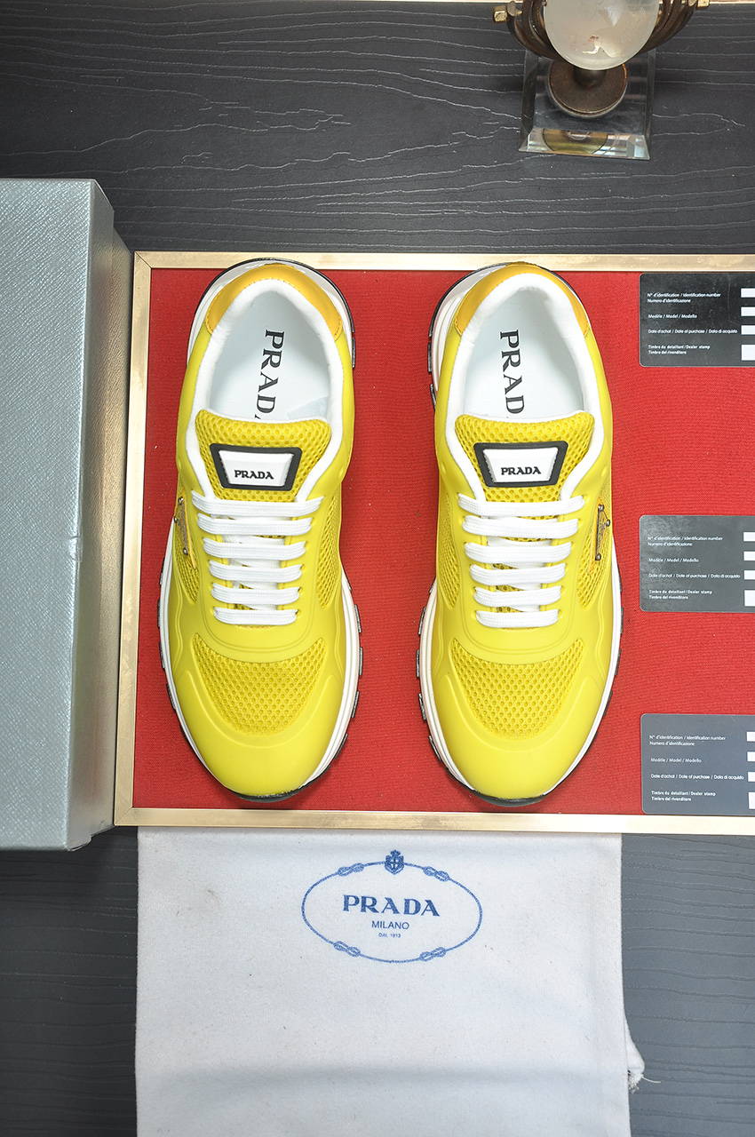 Prada Men's Yellow Leather and Mesh Lace-Up Sneakers, Sizes 38-44 3 i1745516722396 7290 0 1