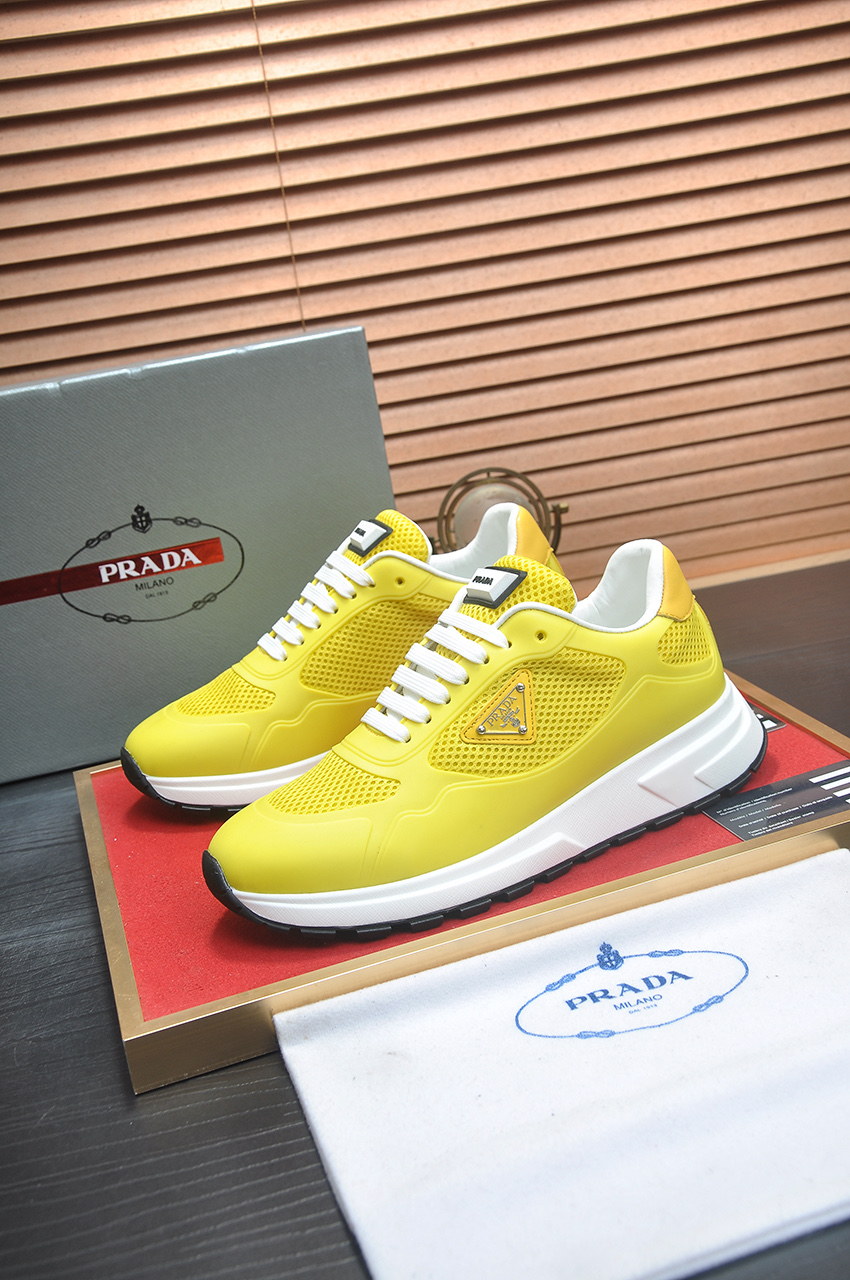 Prada Men's Yellow Leather and Mesh Lace-Up Sneakers, Sizes 38-44 5 i1745516722409 3609 0 3