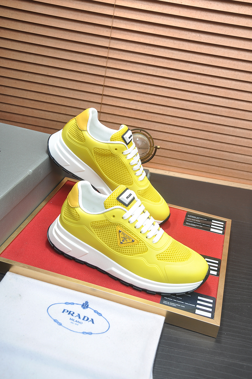 Prada Men's Yellow Leather and Mesh Lace-Up Sneakers, Sizes 38-44 7 i1745516722413 4188 0 5