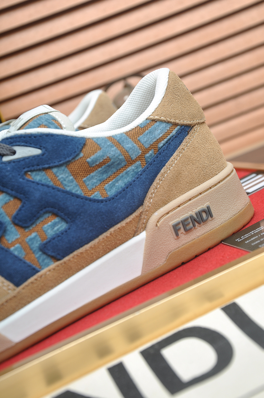 Fendi Match Sneakers Couple Style Silk Leather Breathable Net, Beige/Blue 10 i1745516910318 5412 0 8