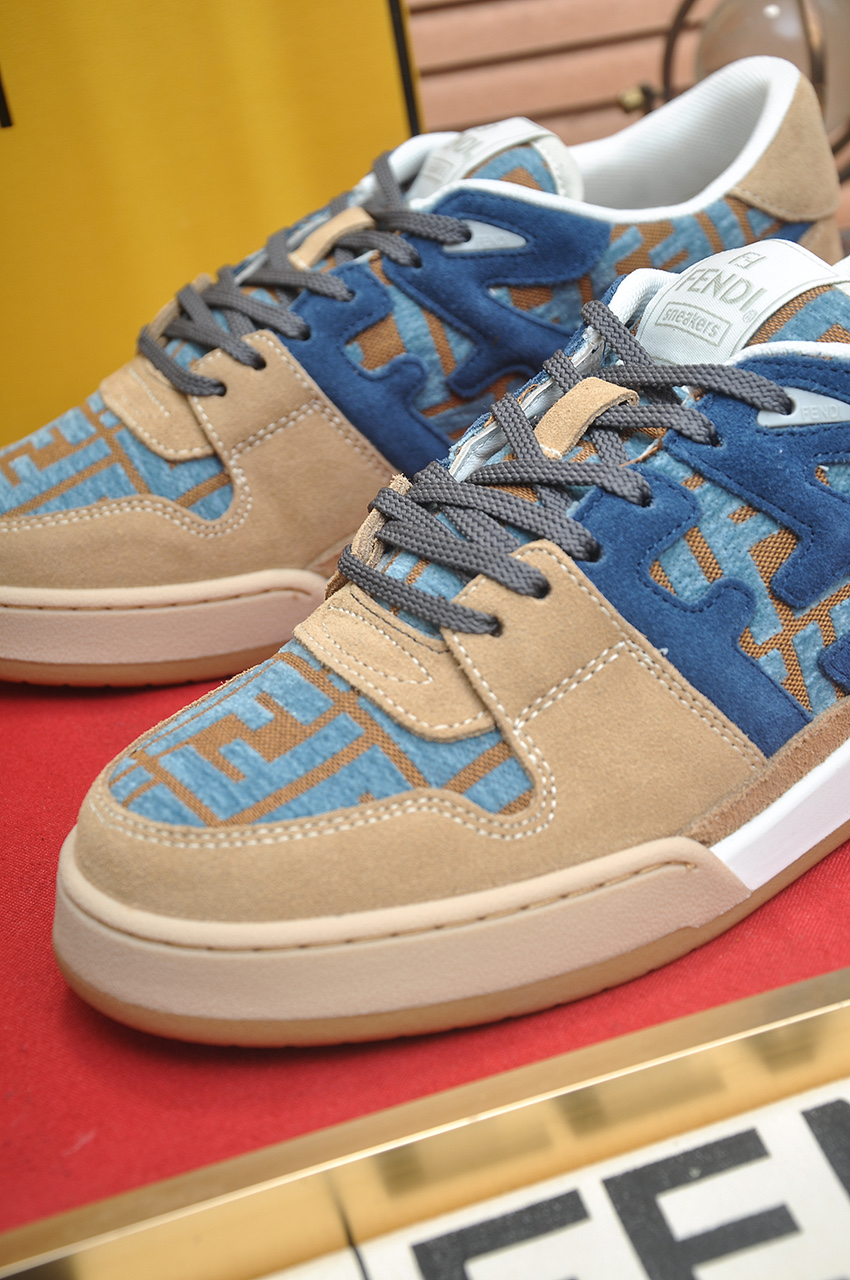 Fendi Match Sneakers Couple Style Silk Leather Breathable Net, Beige/Blue 9 i1745516910334 5534 0 7