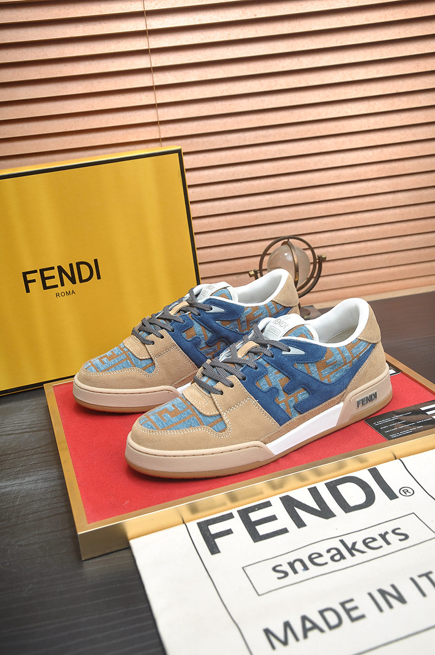 Fendi Match Sneakers Couple Style Silk Leather Breathable Net, Beige/Blue 5 i1745516910350 4607 0 3