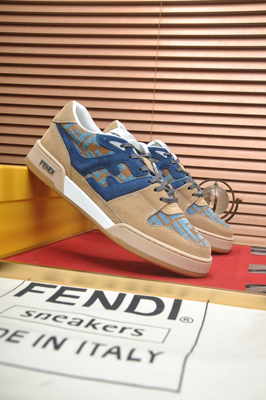 Fendi Match Sneakers Couple Style Silk Leather Breathable Net, Beige/Blue 4 i1745516910935 8698 0 2