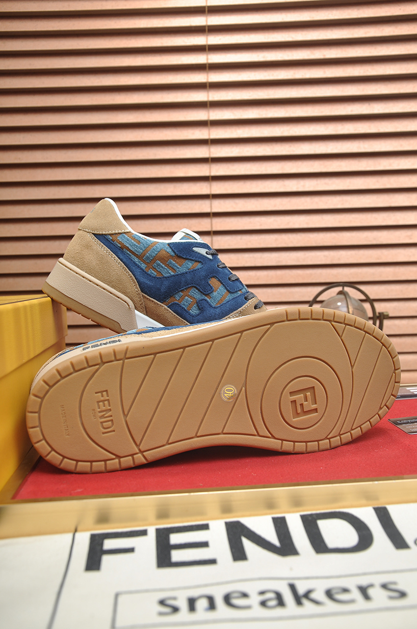 Fendi Match Sneakers Couple Style Silk Leather Breathable Net, Beige/Blue 8 i1745516910939 7048 0 6