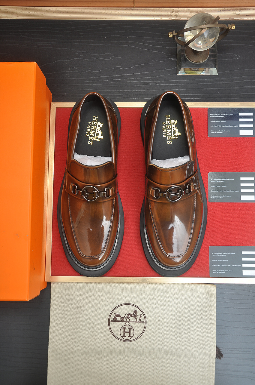 Hermes Men's Classic Leather Loafers with Durable Rubber Sole - Premium Quality 1 Hermes Men's Classic Leather Loafers with Durable Rubber Sole - Premium Quality