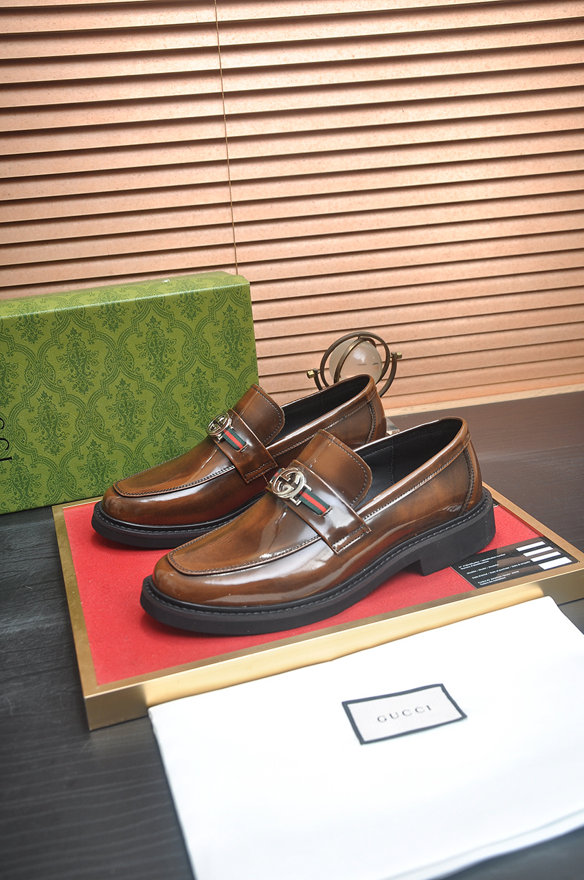 Gucci Men's Leather Loafers with Enamel Double G - Brown 4 i1746465228286 4383 0 2