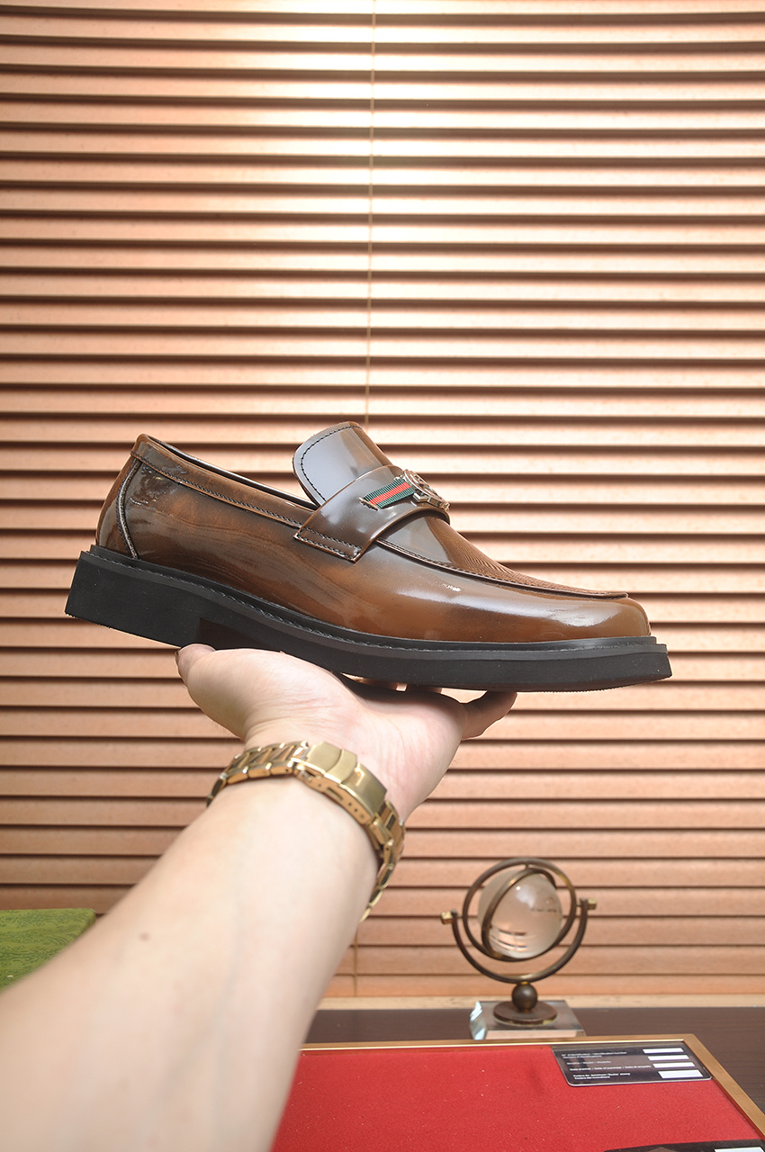 Gucci Men's Leather Loafers with Enamel Double G - Brown 5 i1746465229002 1658 0 3