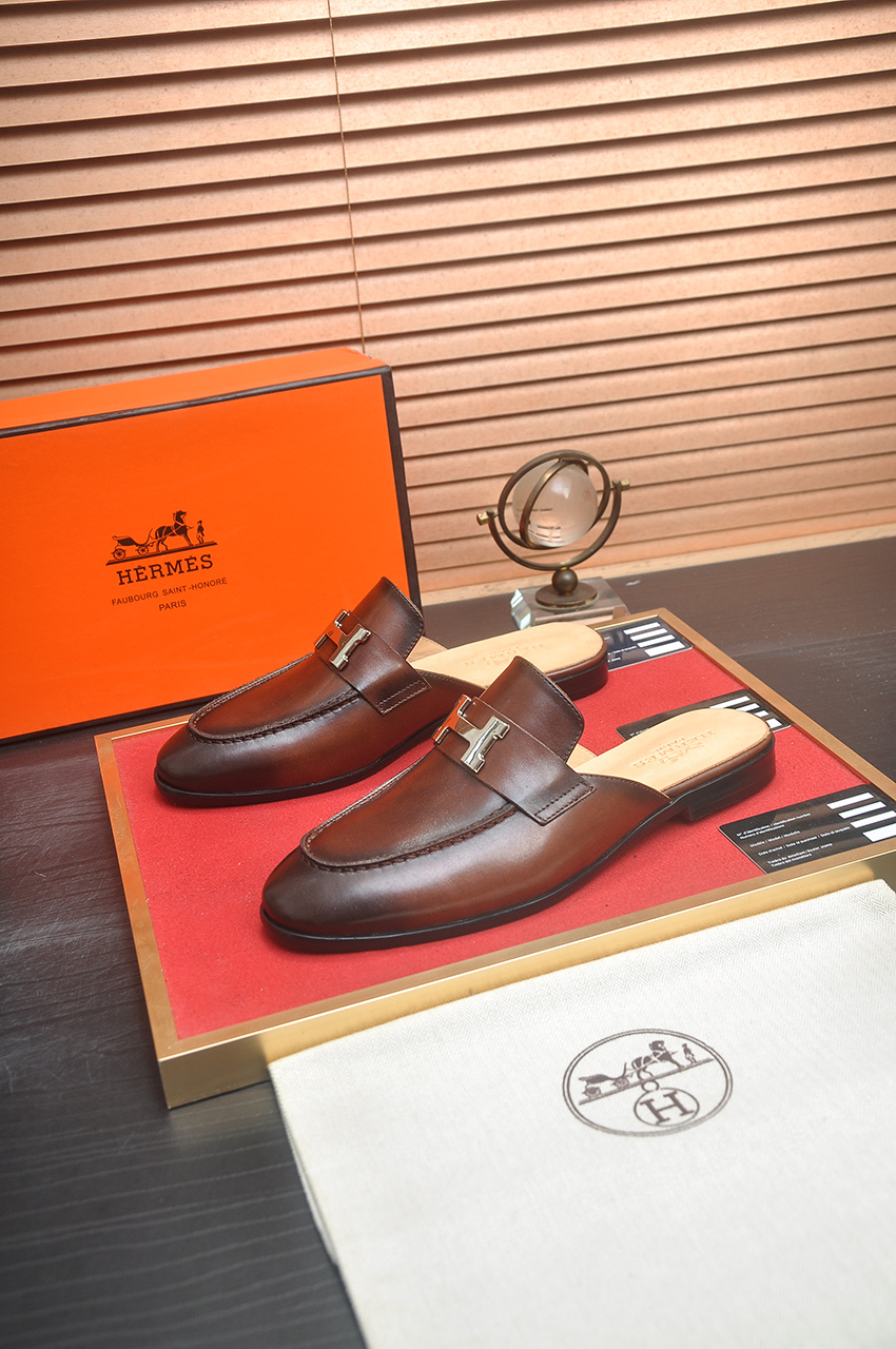 Hermes Men's Leather Casual Mules Sandals | Designer Slides 4 i1746725024485 9602 0 2