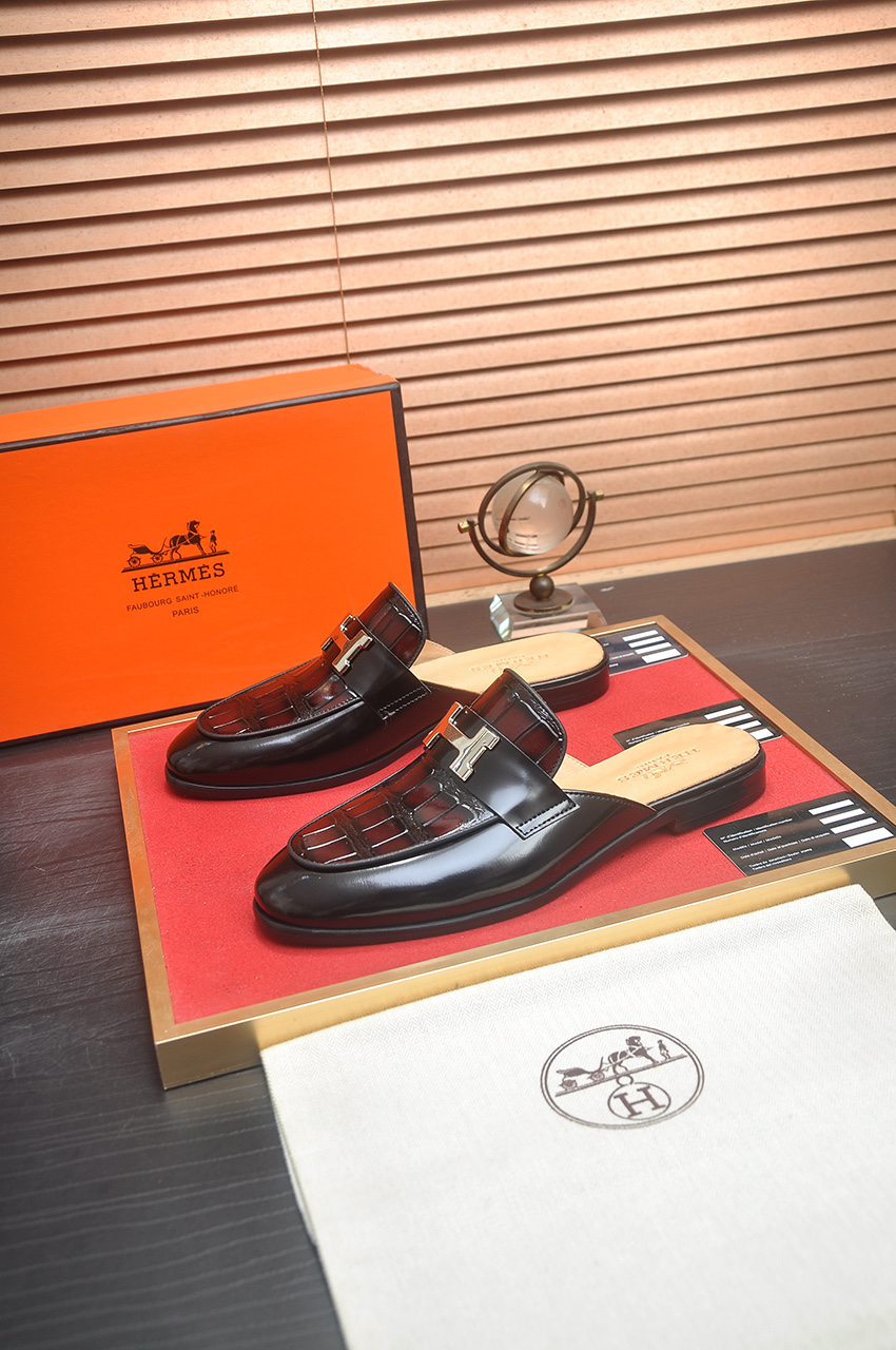 Hermes Men's Leather Mules | Fashionable & Comfortable Slides Size 38-44 4 i1746725058183 9607 0 2