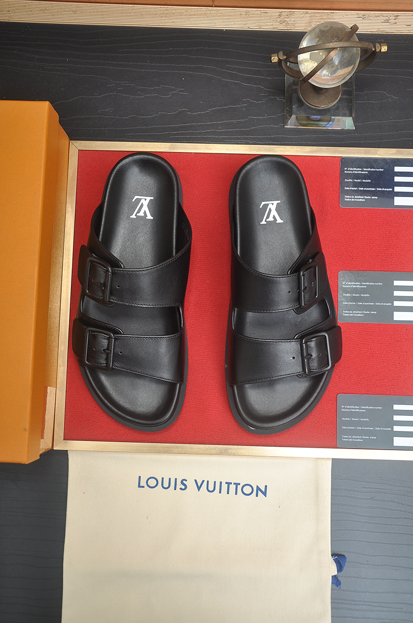 Louis Vuitton Men's Leather Sandals Summer Fashion Style, Black, Sizes 38-45 1 Louis Vuitton Men's Leather Sandals Summer Fashion Style, Black, Sizes 38-45