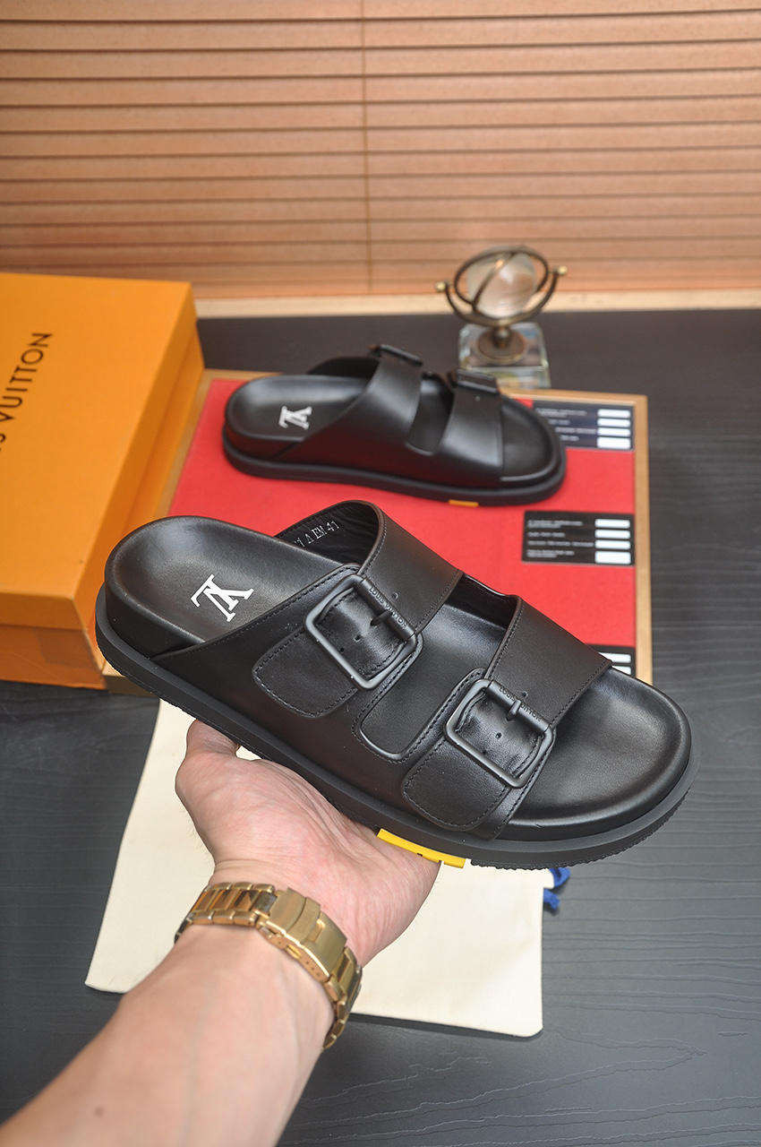Louis Vuitton Men's Leather Sandals Summer Fashion Style, Black, Sizes 38-45 7 i1746725182987 9567 0 5