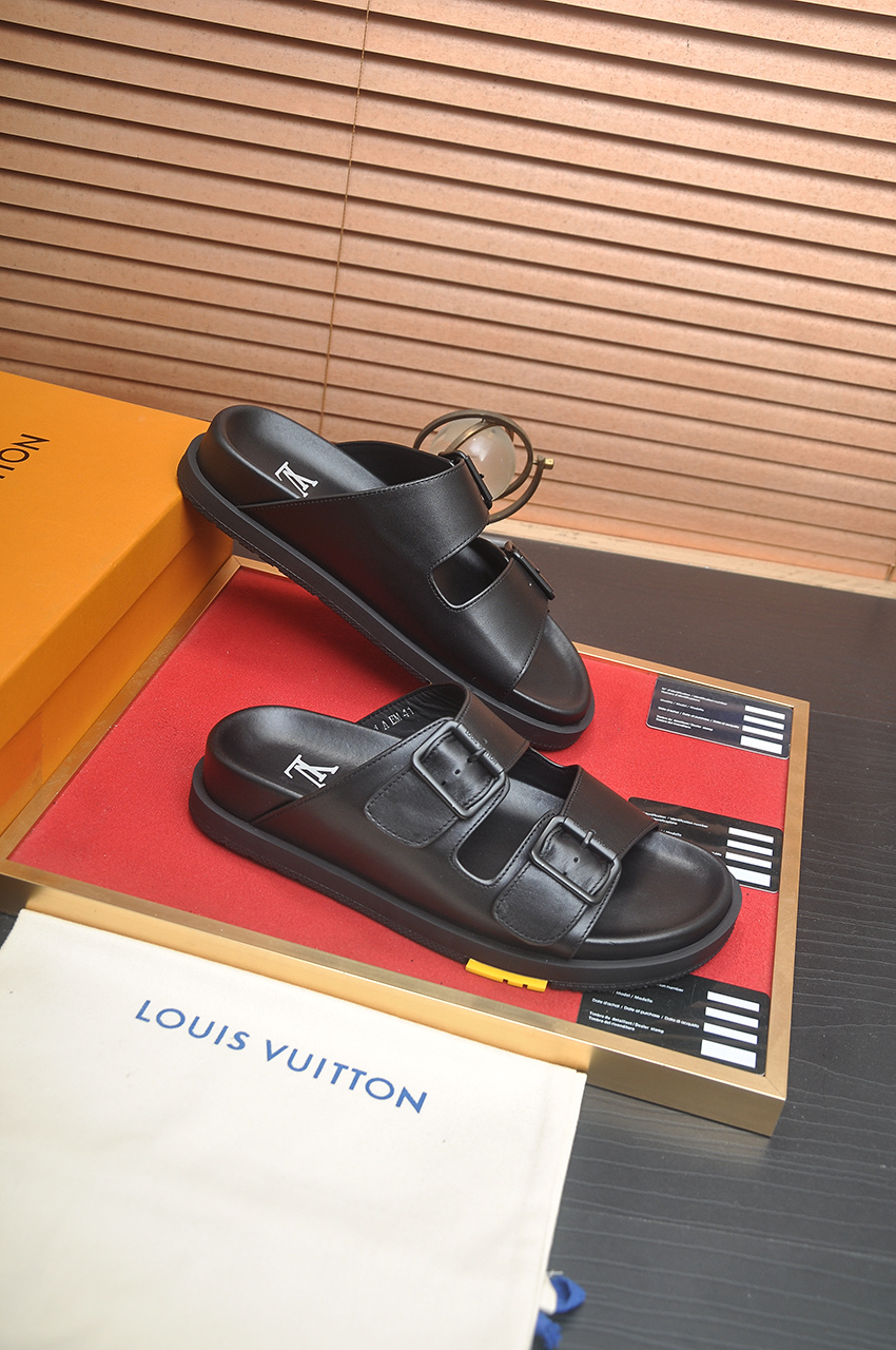 Louis Vuitton Men's Leather Sandals Summer Fashion Style, Black, Sizes 38-45 8 i1746725183770 3438 0 6