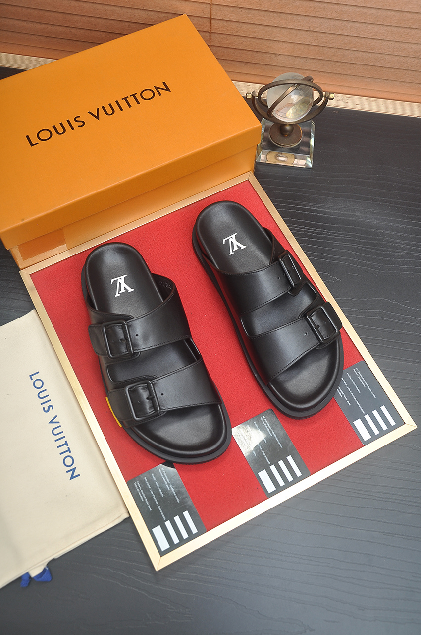 Louis Vuitton Men's Leather Sandals Summer Fashion Style, Black, Sizes 38-45 6 i1746725183783 45 0 4