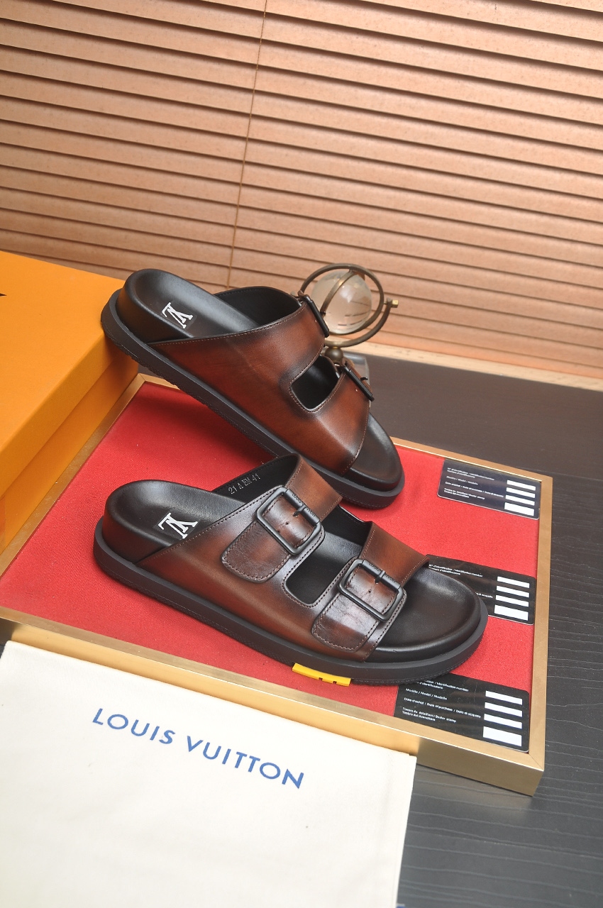 Louis Vuitton Men's Leather Sandals | Fashionable Summer Slides 7 i1746725291490 6914 0 5