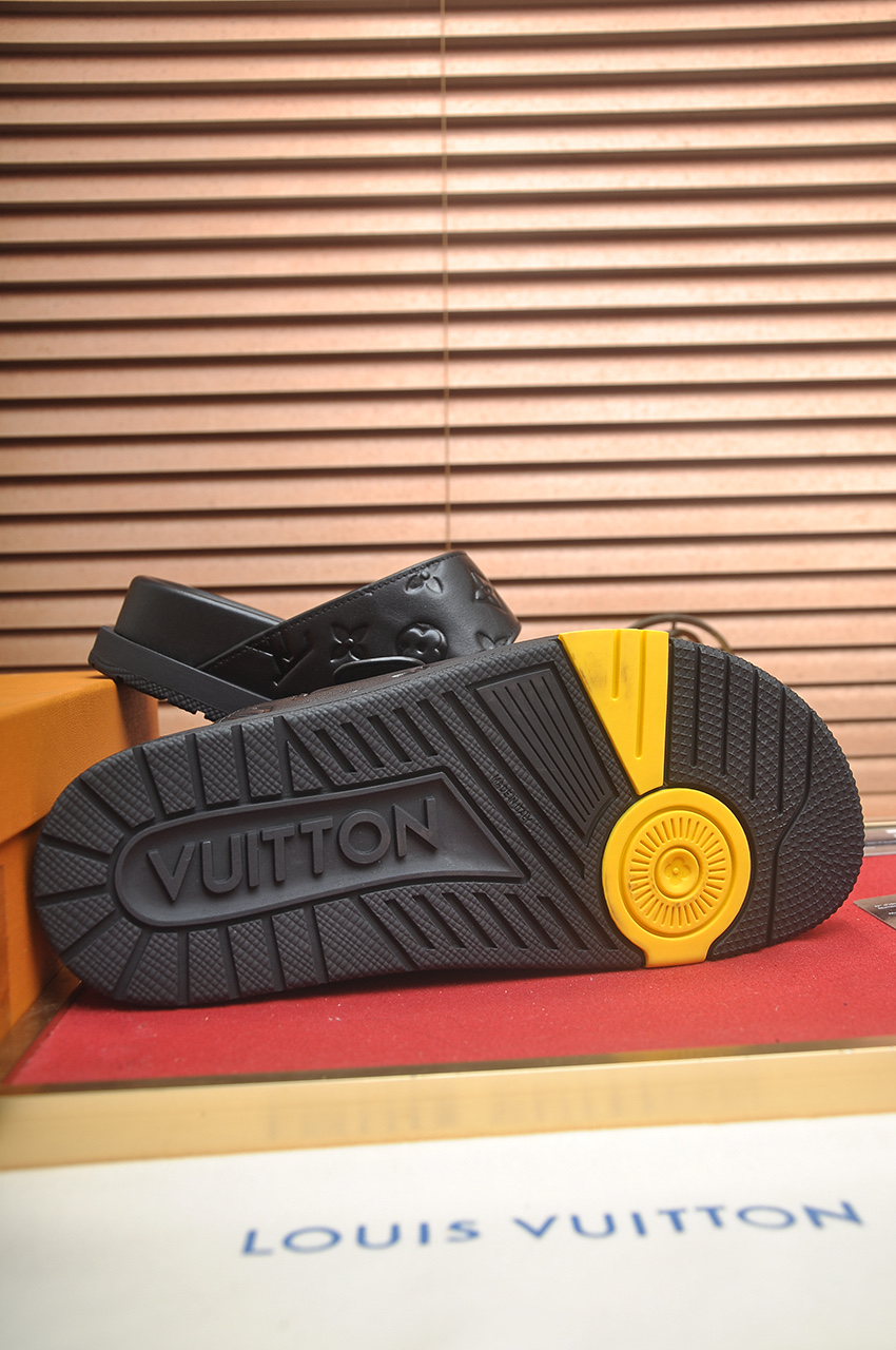 Louis Vuitton Men's Black Leather Monogrammed Buckle Slide Sandals 9 i1746725384024 5144 0 7