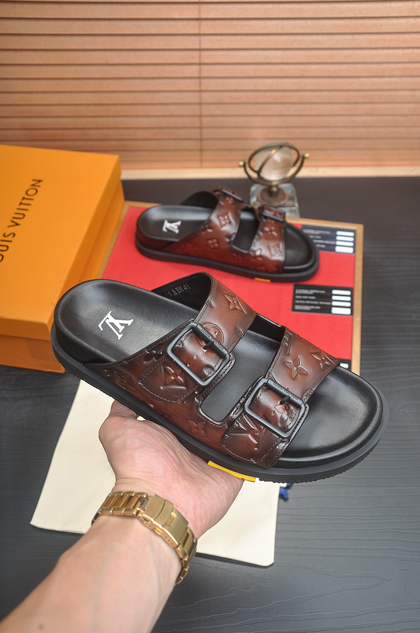 Louis Vuitton Men's Leather Sandals | Stylish Summer Slides 5 i1746725400933 9371 0 3