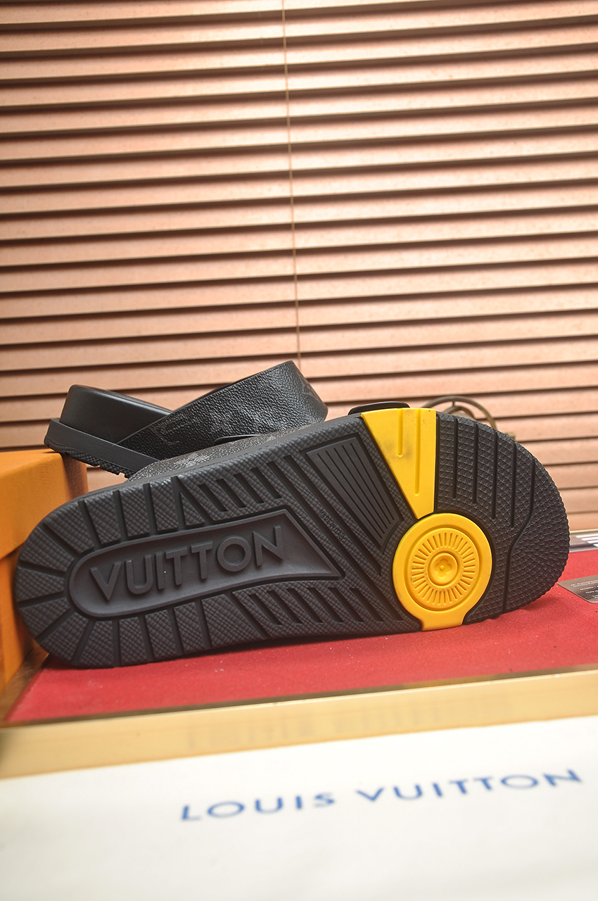 Louis Vuitton Men's Black Leather Monogrammed Sandals Slides Summer 8 i1746725421106 6270 0 6