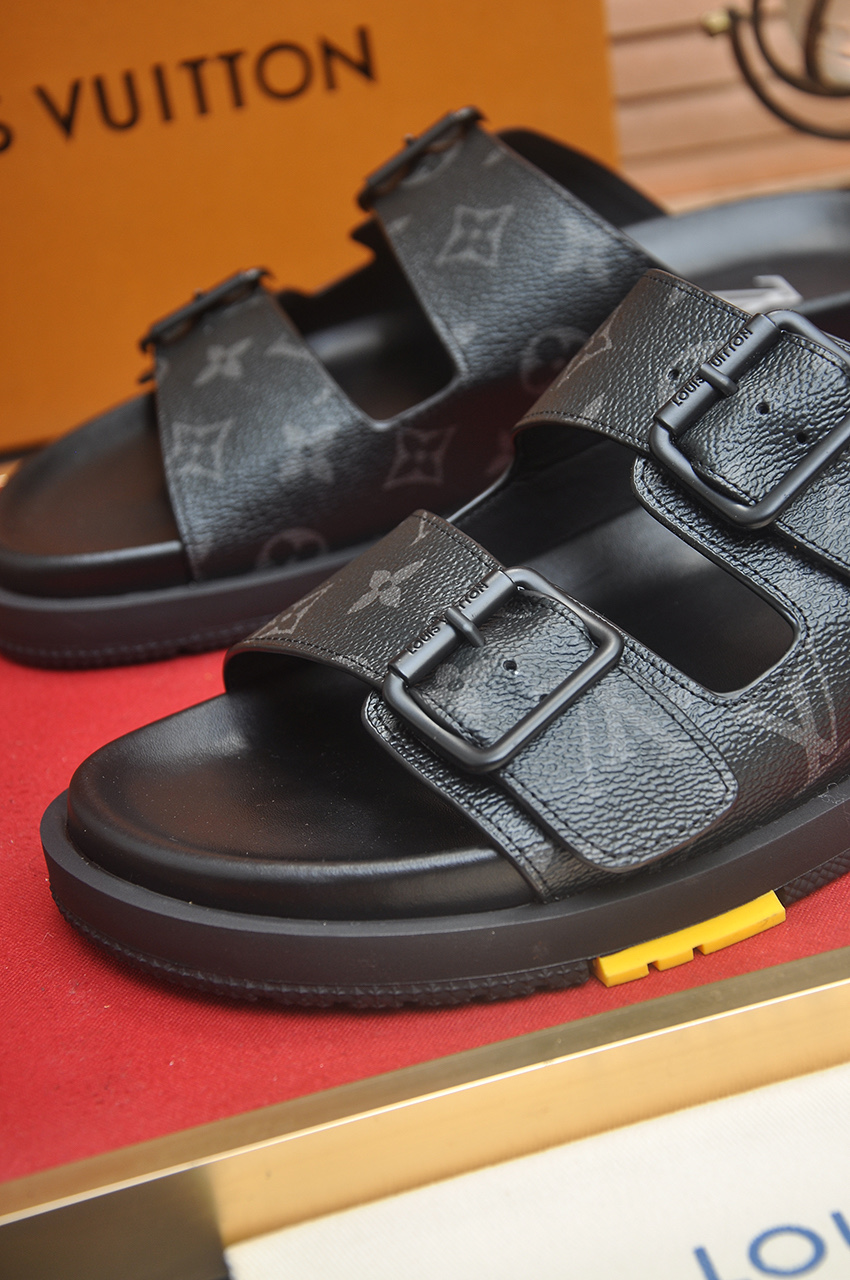 Louis Vuitton Men's Black Leather Monogrammed Sandals Slides Summer 9 i1746725421681 8336 0 7
