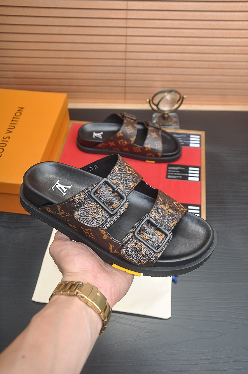Louis Vuitton Men's Monogram Leather Sandals Slides, Summer Style 5 i1746725436839 7523 0 3